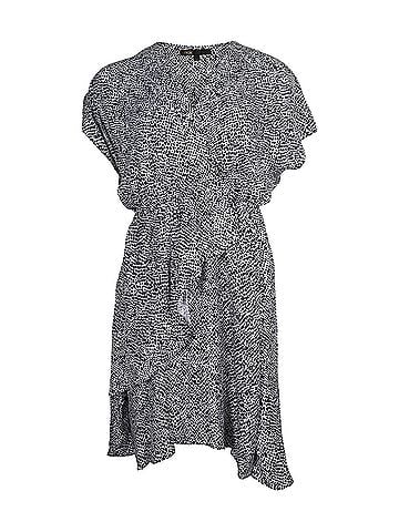 Maje Maje Ruffled Surplice Mini Dress in Black and White Cupro (view 1)