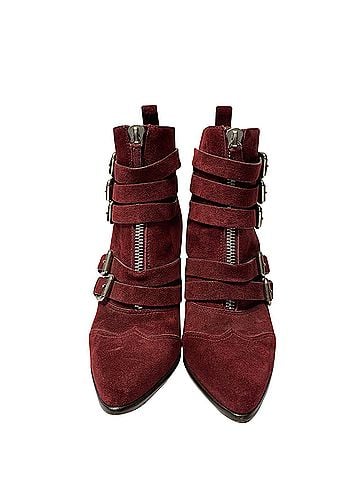 Tabitha Simmons Tabitha Simmons Harley 80 Buckle Wedge Boots in Burgundy Suede (view 2)