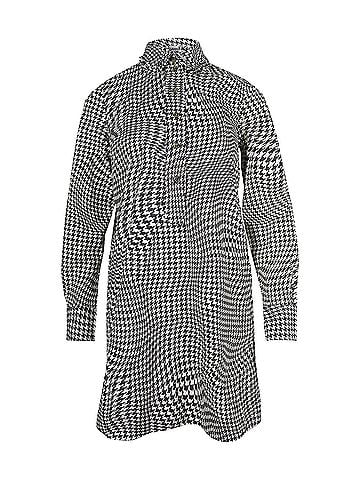 Ganni Ganni Optical Houndstooth Pea-Collar Mini Dress in Multicolor Cotton (view 1)