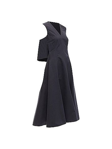 Jil Sander Jil Sander cotton silk cape back cut out v-neck aline midi dress (view 1)