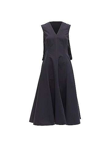 Jil Sander Jil Sander cotton silk cape back cut out v-neck aline midi dress (view 2)