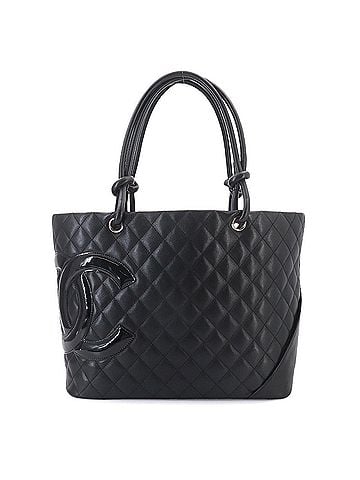 Chanel Chanel Cambon Line Large Tote Handbag, Calfskin Enamel Black A25169 (view 1)
