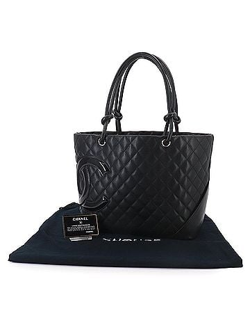 Chanel Chanel Cambon Line Large Tote Handbag, Calfskin Enamel Black A25169 (view 2)