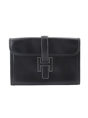 Hermès Hermes Jige PM Clutch Handbag, Box Calf Leather, Black, with Y Stamp. (view 1)