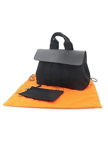 Hermès Hermes Valparaiso PM Handbag, Toile Chevron Leather, Black, Silver Hardware (view 2)