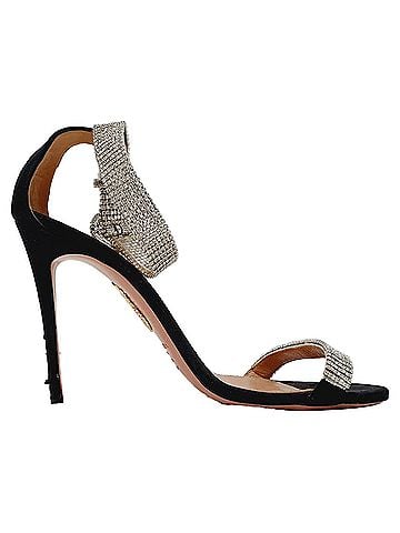 Aquazzura Aquazzura Crystal-Embellished Sandal Heels in Black Suede (view 1)