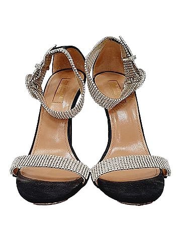 Aquazzura Aquazzura Crystal-Embellished Sandal Heels in Black Suede (view 2)