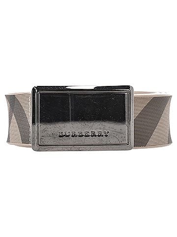 Burberry Burberry Check-Print Plaque Buckle Belt in Beige PVC (view 1)