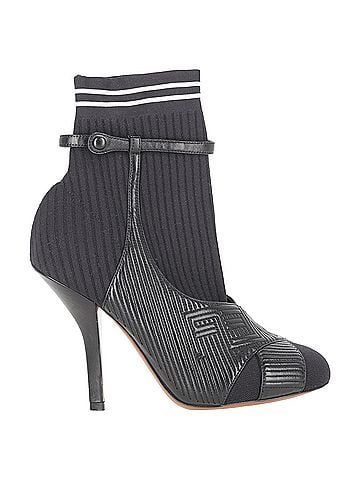 Fendi  Fendi Striped Sock Ankle Boots in Black Leather (view 1)