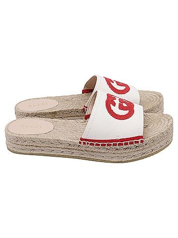 Gucci Gucci Pilar GG Espadrille Slide Sandals in White Canvas (view 1)