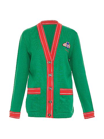 Gucci GUCCI Michele green cotton cashmere Bee embroidered cardigan XXS (view 1)