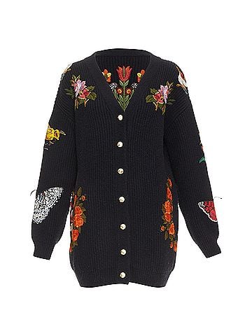 Gucci GUCCI Michele L'avengle Par Amour black wool embroidery patch pearl cardigan S (view 2)