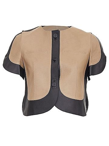 MARNI MARNI tan black calf leather curved panel petal sleeves cropped jacket IT38 XS (view 1)