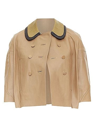 MARNI MARNI brown leather green black dup collar cropped double breast jacket IT36 XXS (view 1)