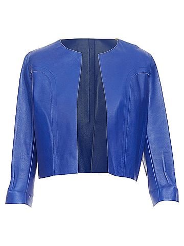 MARNI MARNI cobalt blue beige lined lamb leather rounded sleeve cropped jacket IT38 XS (view 1)