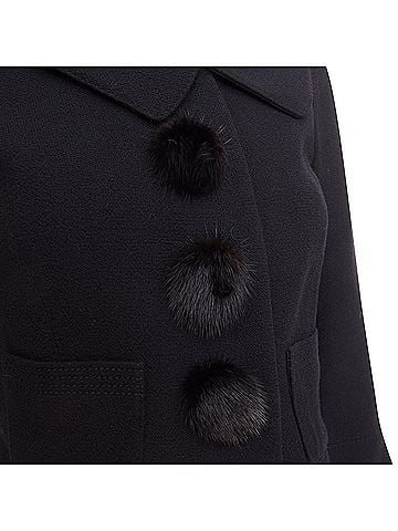 Louis Vuitton LOUIS VUITTON 2007 black wool crepe Mink fur button cropped jacket FR38 M (view 2)