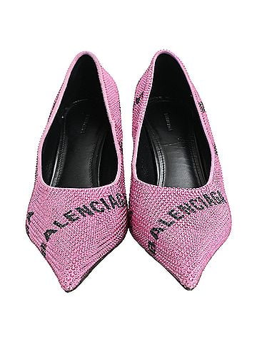 Balenciaga  Balenciaga Knife Crystal All Over Logo Pumps in Pink Suede  (view 2)