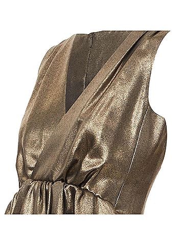 Moschino MOSCHINO rustic metallic gold draped peplum V-neck midi cocktail dress IT40 S (view 2)