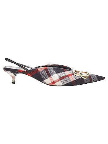Balenciaga Balenciaga BB Knife gold logo red black plaid wool sling kitten pump EU38.5 (view 1)