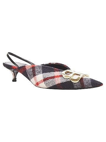Balenciaga Balenciaga BB Knife gold logo red black plaid wool sling kitten pump EU38.5 (view 2)