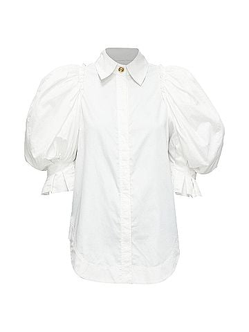 Aje. AJE white cotton puff shoulder gold button rounded hem shirt AU6 XS (view 1)
