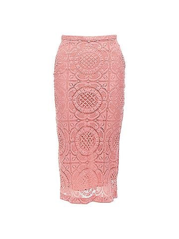Burberry BURBERRY Runway pink cotton blend floral lace high waisted pencil skirt IT36 XXS (view 1)