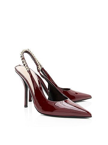 Gucci Gucci Patent Leather Chain Logo Signoria Slingback Pumps - Size 7 / 37 (view 2)