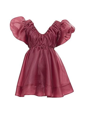 Aje. AJE Greta maroon burgundy organza puff sleeve mini dress UK6 XS (view 1)