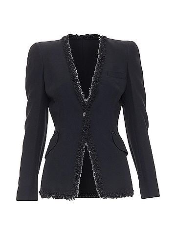 Alexander McQueen ALEXANDER MCQUEEN 2011 black beaded ruffle collar fitted blazer jacket IT40 S (view 1)
