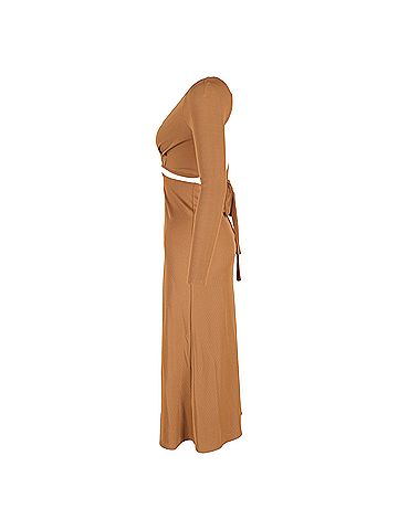 Christopher Esber  Christopher Esber Midi Cutout Ribbed Long Sleeve Dress in Brown Polyester (view 2)