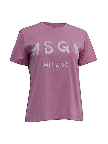 MSGM MSGM Logo-Print T-Shirt in Pink Cotton (view 1)