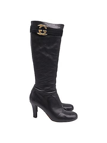 Gucci Gucci Interlocking G Heeled Knee-High Boots in Black Leather (view 1)