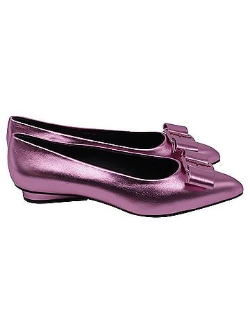 Salvatore Ferragamo Salvatore Ferragamo Viva Bow-Detailed Ballet Flats in Metallic Pink Calf Leather (view 1)
