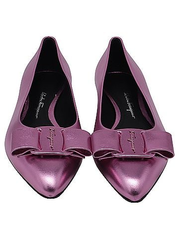 Salvatore Ferragamo Salvatore Ferragamo Viva Bow-Detailed Ballet Flats in Metallic Pink Calf Leather (view 2)