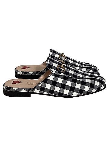 Gucci  Gucci Princetown Horsebit Check Mules in Multicolor Cotton (view 1)