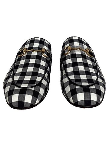 Gucci  Gucci Princetown Horsebit Check Mules in Multicolor Cotton (view 2)