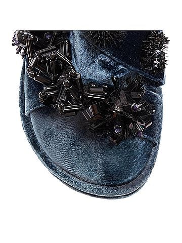 Biyan Biyan blue velvet black beads sequin embellished platform wedges shoes (view 2)