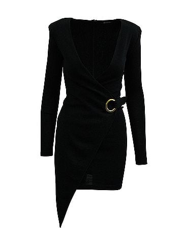 Balmain Balmain Asymmetric Wrap Dress in Black Wool (view 1)