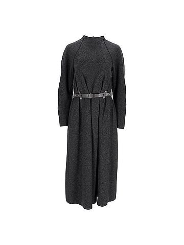 EA7 Emporio Armani Emporio Armani Belted Mock Neck Midi Dress in Grey Wool (view 1)