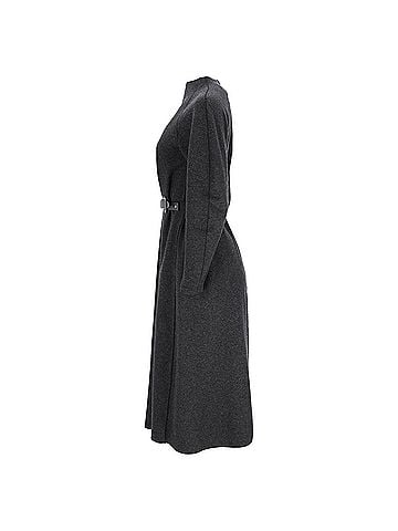 EA7 Emporio Armani Emporio Armani Belted Mock Neck Midi Dress in Grey Wool (view 2)