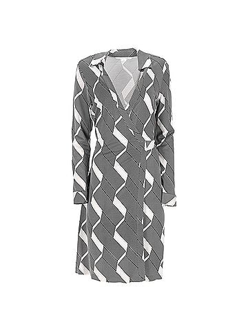 Diane von Furstenberg  Diane Von Furstenberg Geometric Knee-Length Wrap Dress in Black and White Silk (view 1)
