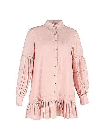 Aje. Aje Lotus Shirt Mini Dress in Pink Linen (view 1)