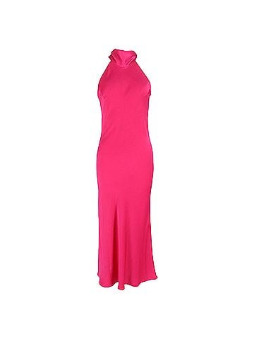 Galvan Galvan Sienna Sleeveless Turtleneck Bow-Back Dress In Pink Satin (view 1)