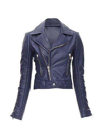 Balenciaga BALENCIAGA 2014 dark blue lambskin leather cropped fit biker jacket  (view 1)
