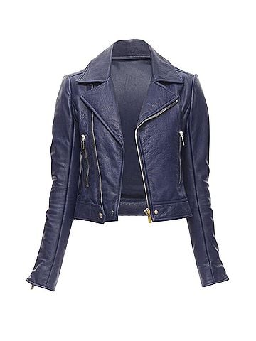 Balenciaga BALENCIAGA 2014 dark blue lambskin leather cropped fit biker jacket  (view 2)