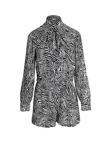 Michael Kors Michael Kors Pussy-Bow Playsuit in Animal Print Recycled Polyester (view 1)
