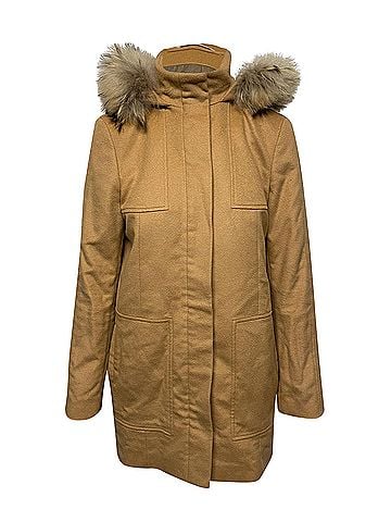 HUGO BOSS Boss Coat with Fur-trimmed Hood in Yellow Camel Wool (view 1)