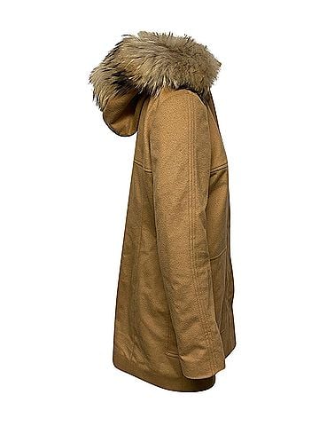 HUGO BOSS Boss Coat with Fur-trimmed Hood in Yellow Camel Wool (view 2)