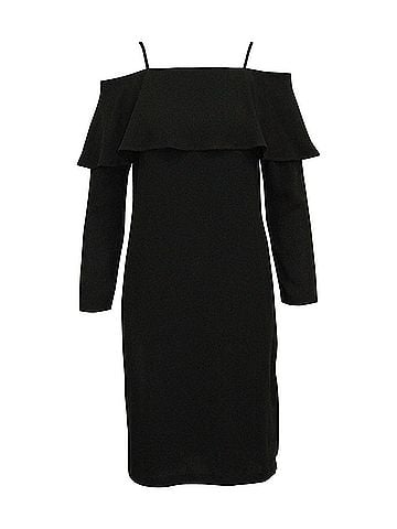 Iris & Ink Iris & Ink Off The Shoulder Midi Dress in Black Polyester  (view 1)