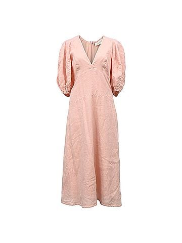 Zimmermann Zimmermann V-neck Midi Dress in Pink Linen (view 1)